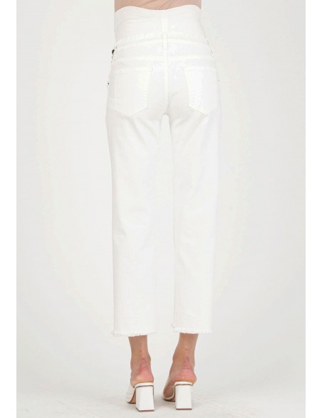 Jeans Premamá Blanco con Bajo Deshilachado