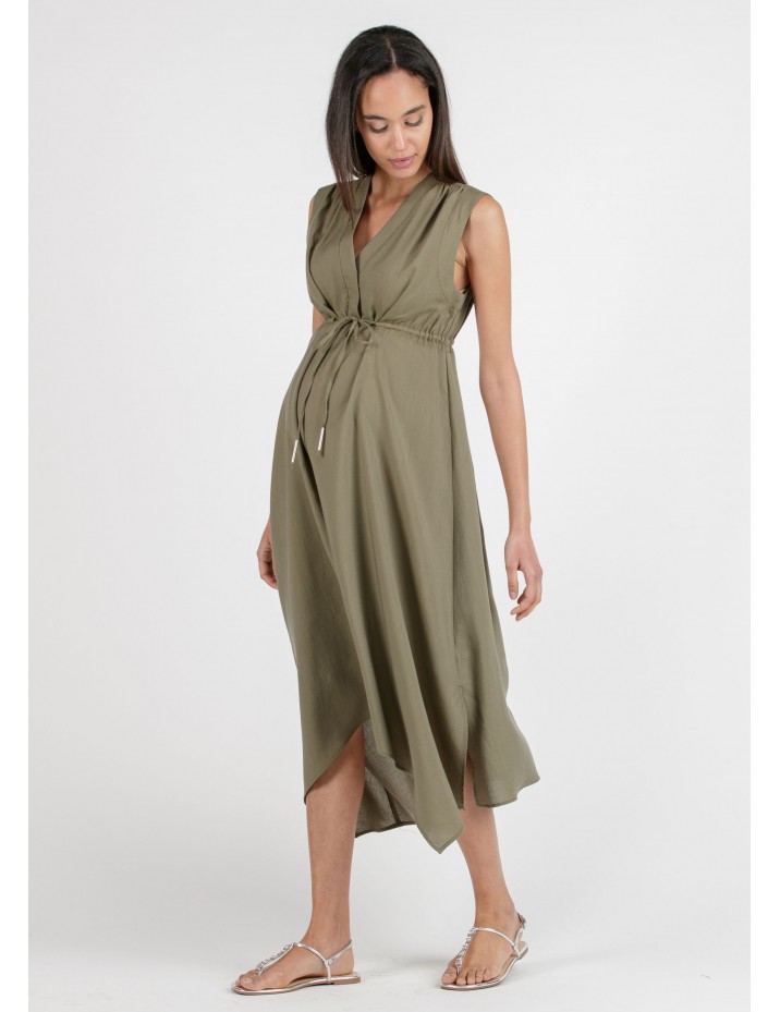 Vestido Midi Kaki Premamá y Lactancia Tencel