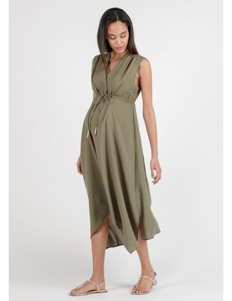 Vestido Midi Kaki Premamá y Lactancia Tencel