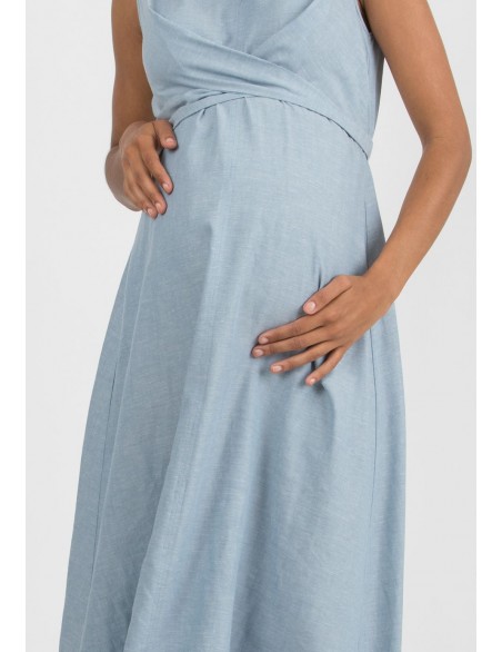 Vestido Premamá Azul y Lactancia Midi Lino