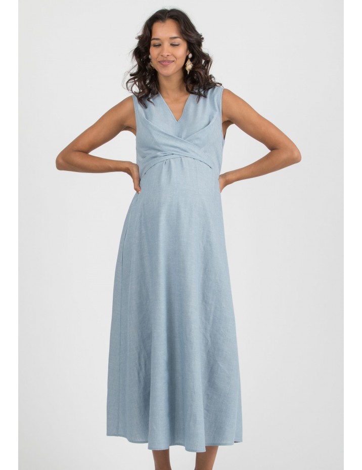 Vestido Premamá Azul y Lactancia Midi Lino
