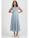 Vestido Premamá Azul y Lactancia Midi Lino