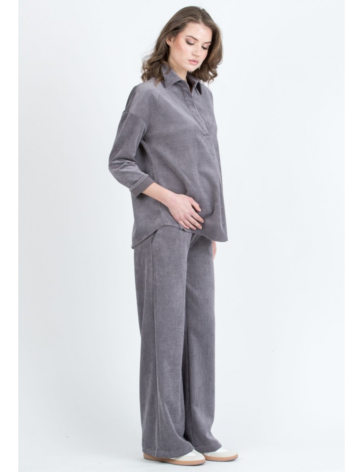 Pantalón Premamá Pana Gris Corte Ancho
