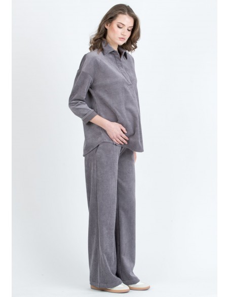 Pantalón Premamá Pana Gris Corte Ancho