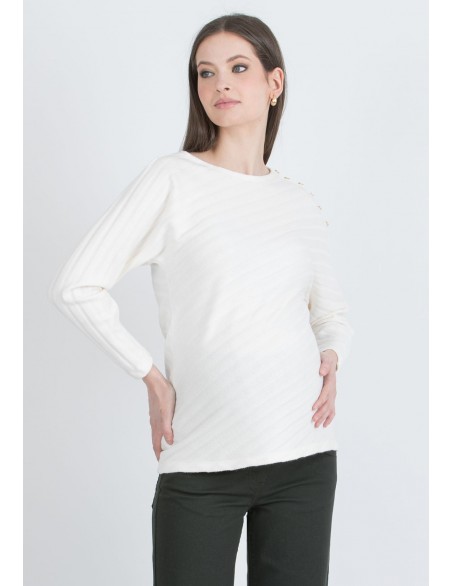 Jersey Premamá Botones Bufanda Blanco