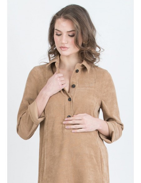 Vestido Premamá y Lactancia Camisero Micropana Camel