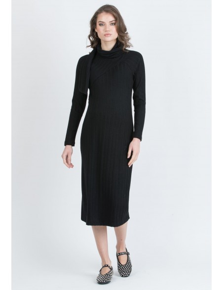 Vestido Midi Premamá y Lactancia Ribete Diagonal Negro