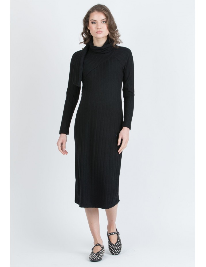 Vestido Midi Premamá y Lactancia Ribete Diagonal Negro