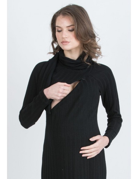 Vestido Midi Premamá y Lactancia Ribete Diagonal Negro