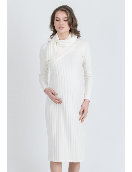 Vestido Midi Premamá y Lactancia Ribete Diagonal Blanco