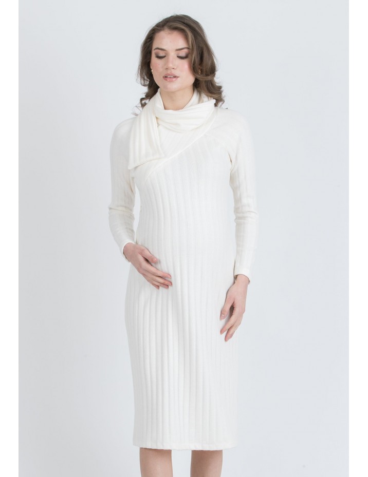 Vestido Midi Premamá y Lactancia Ribete Diagonal Blanco
