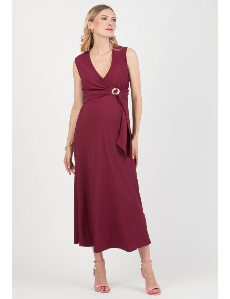 Vestido Granate Midi Premamá y Lactancia Aplique