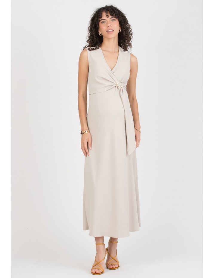 Vestido Beige Midi Premamá y Lactancia Aplique