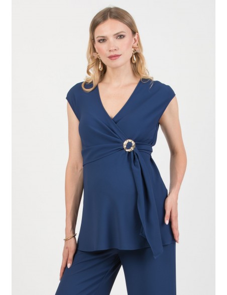 Blusa Azul Premamá y Lactancia Aplique