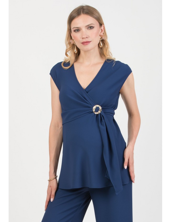 Blusa Azul Premamá y Lactancia Aplique