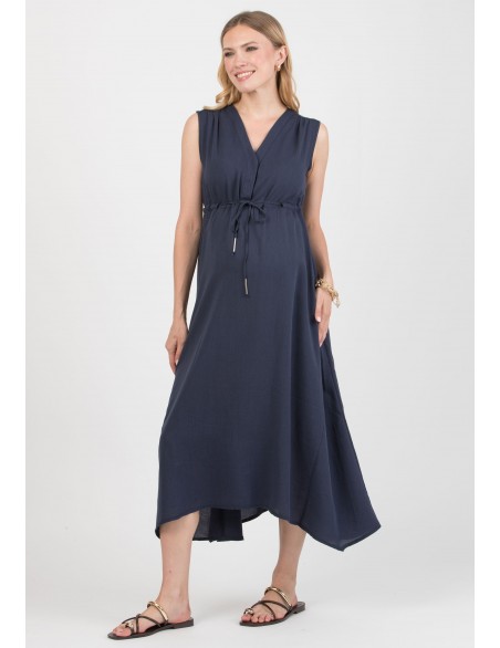 Vestido Midi Azul Premamá y Lactancia Tencel