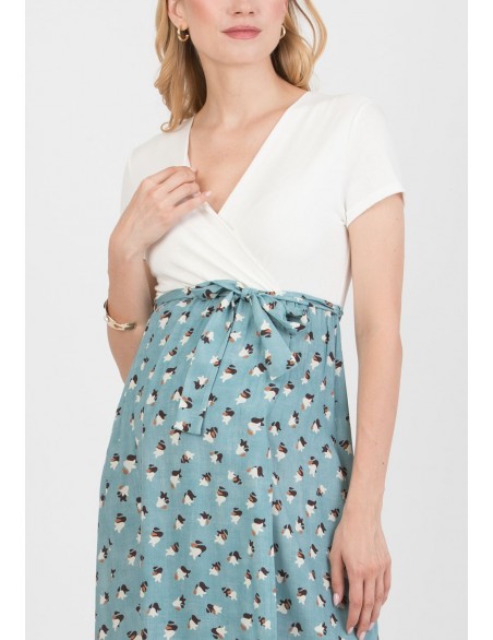 Vestido Premamá y Lactancia Bicolor Estampa Ramillete