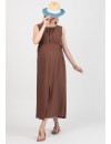 Vestido Marrón Premamá y Lactancia Midi Escote Cruz