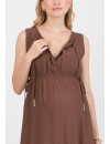 Vestido Marrón Premamá y Lactancia Midi Escote Cruz