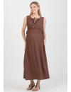 Vestido Marrón Premamá y Lactancia Midi Escote Cruz