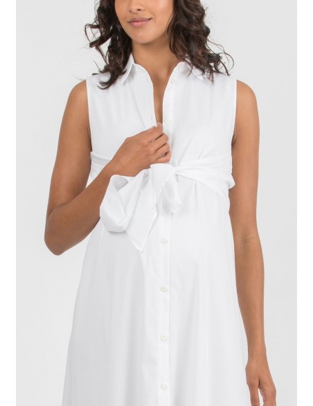 Vestido Midi Premamá y Lactancia Camisero Blanco
