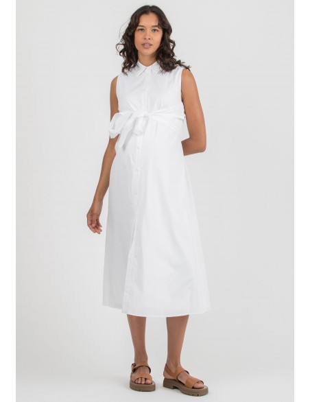 Vestido Midi Premamá y Lactancia Camisero Blanco