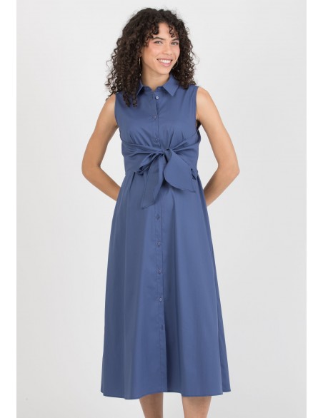 Vestido Midi Premamá y Lactancia Camisero Azul