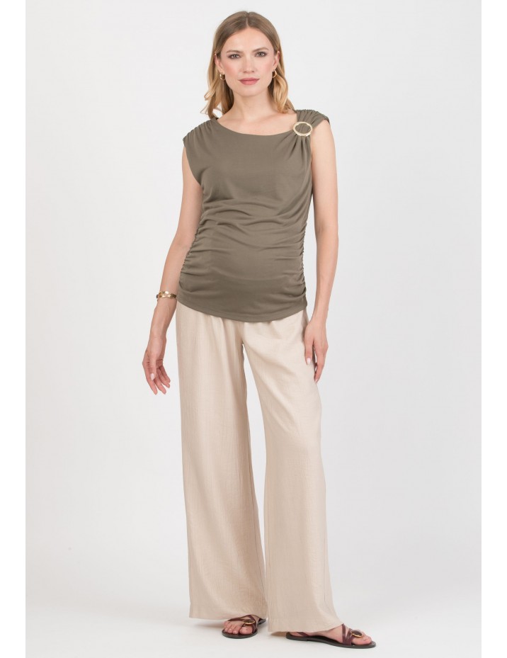 Pantalón Premamá GB Efecto Arrugado Beige