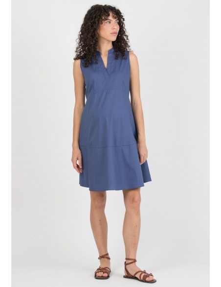 Vestido Premamá Azul Cuello Camisero