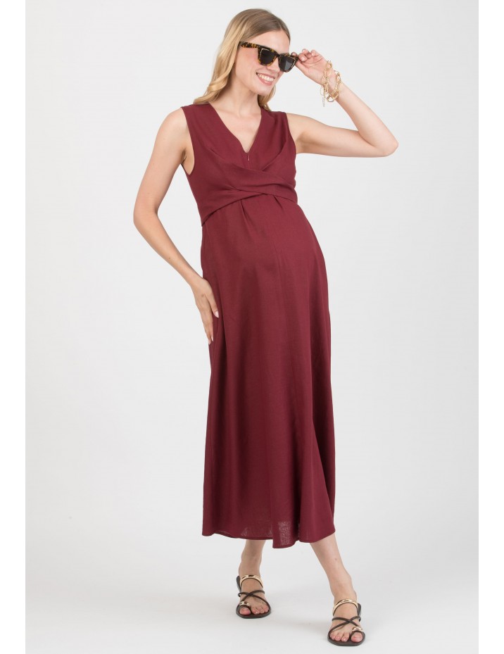 Vestido Premamá Granate y Lactancia Midi Lino