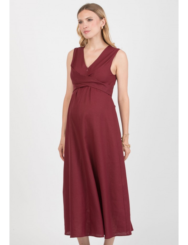 Vestido Premamá Granate y Lactancia Midi Lino
