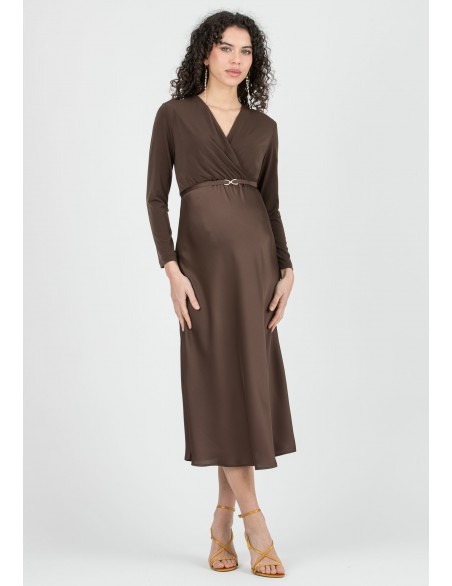 Vestido Midi Premamá y Lactancia Cinturón Detalle