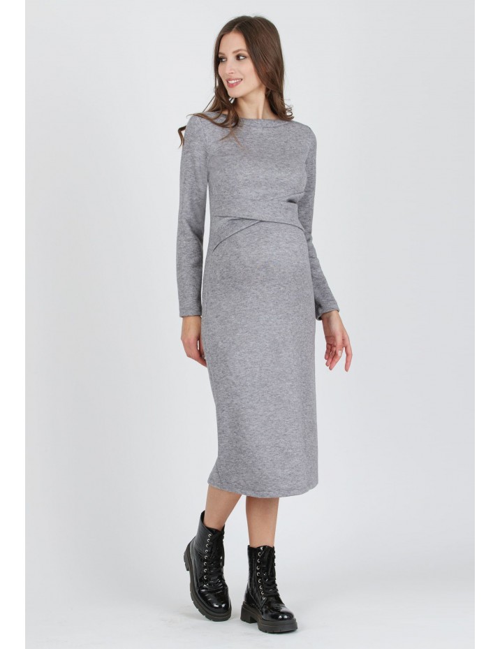 Vestido Midi Premamá Cruzado Gris
