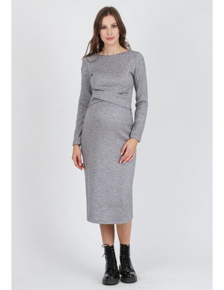 Vestido Midi Premamá Cruzado Gris