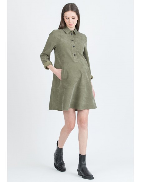 Vestido Premamá y Lactancia Camisero Micropana Kaki
