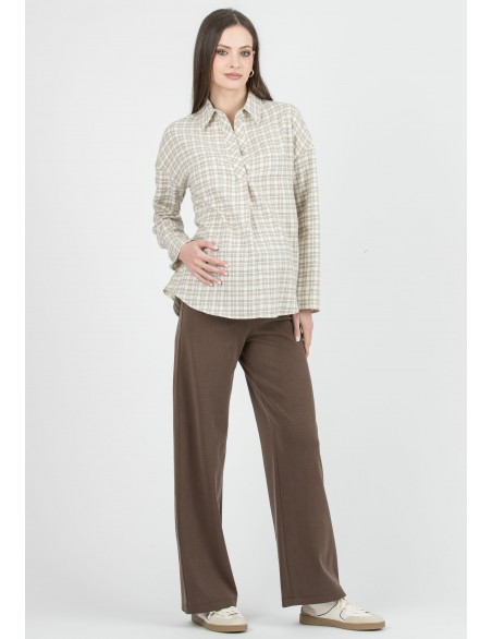 Camisa Premamá Over Cuadros Beige
