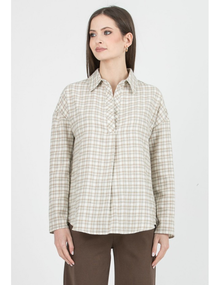 Camisa Premamá Over Cuadros Beige