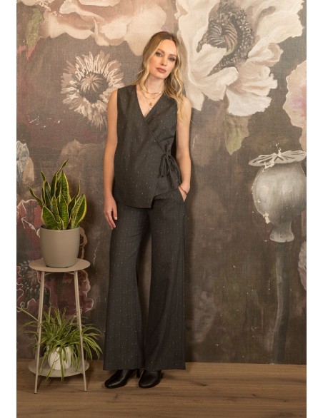 Pantalón Premamá Palazzo Gris Lurex
