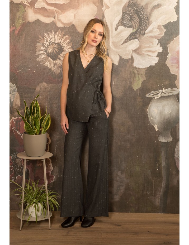 Pantalón Premamá Palazzo Gris Lurex