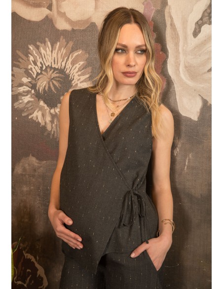 Blusa Cruzada Premamá y Lactancia Gris